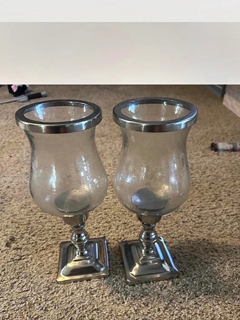 Silver-Tone Pedestal Vases Pair